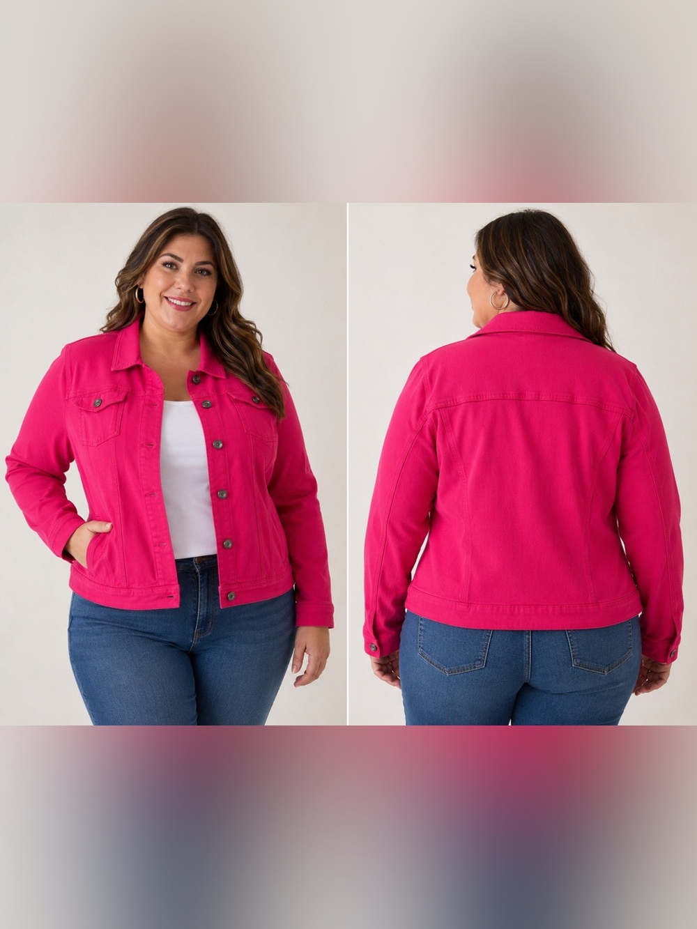 Roz & Ali Pink Stretch Denim Jacket Size 14/16 Plus Size